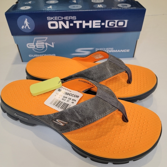 Skechers Other - Skechers Go Walk Stag Thong Sandal Charcoal Orange Men's Size 9 NEW!